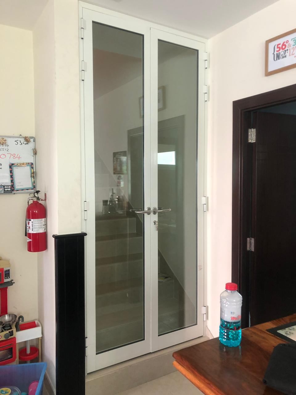 Dual Color Aluminium 5 White double leaf glazed aluminium doors with tinted glass - Zealcon