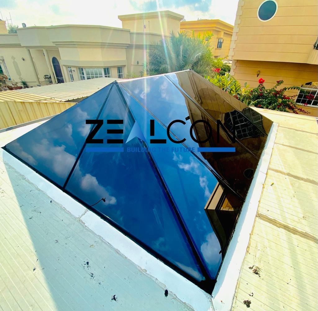 Glass Rooms & Outdoor 7 Close view of a glass pyramid rooflight on a villa roof - Zealcon